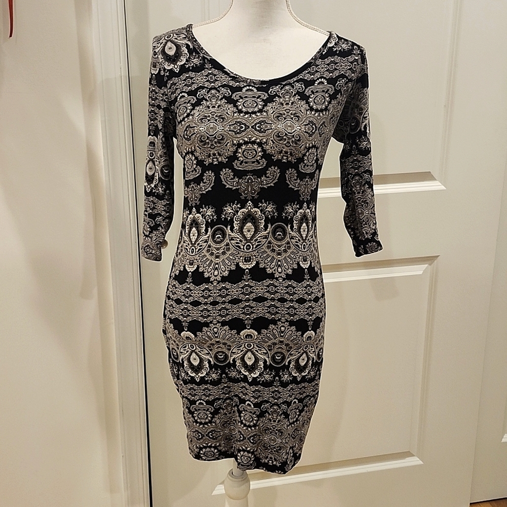 Ultra Flirt Large Black, White, and Dark Grey Bodycon Dress